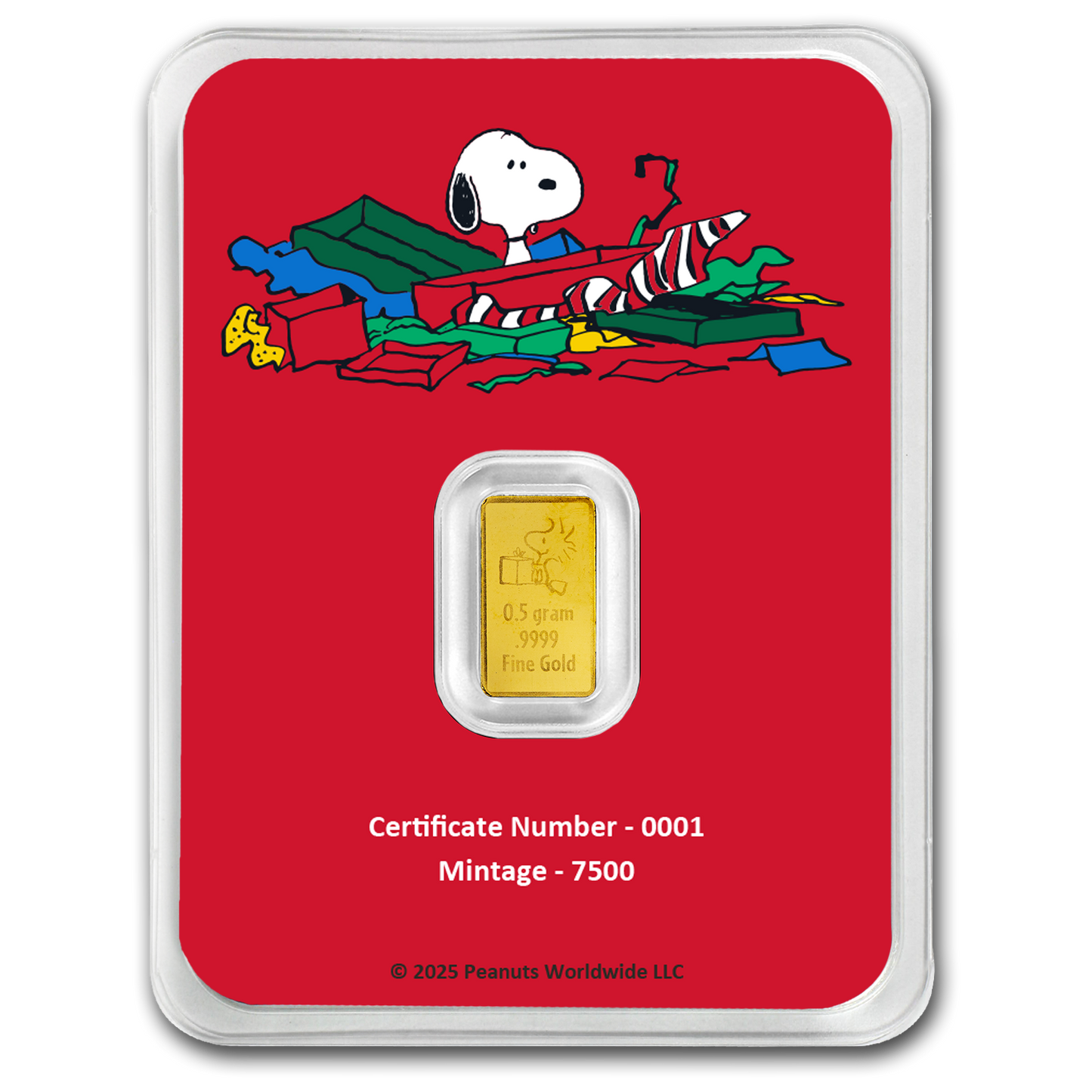 2025 Peanuts Christmas 0.5g Gold Coin in Card - CoinsTV