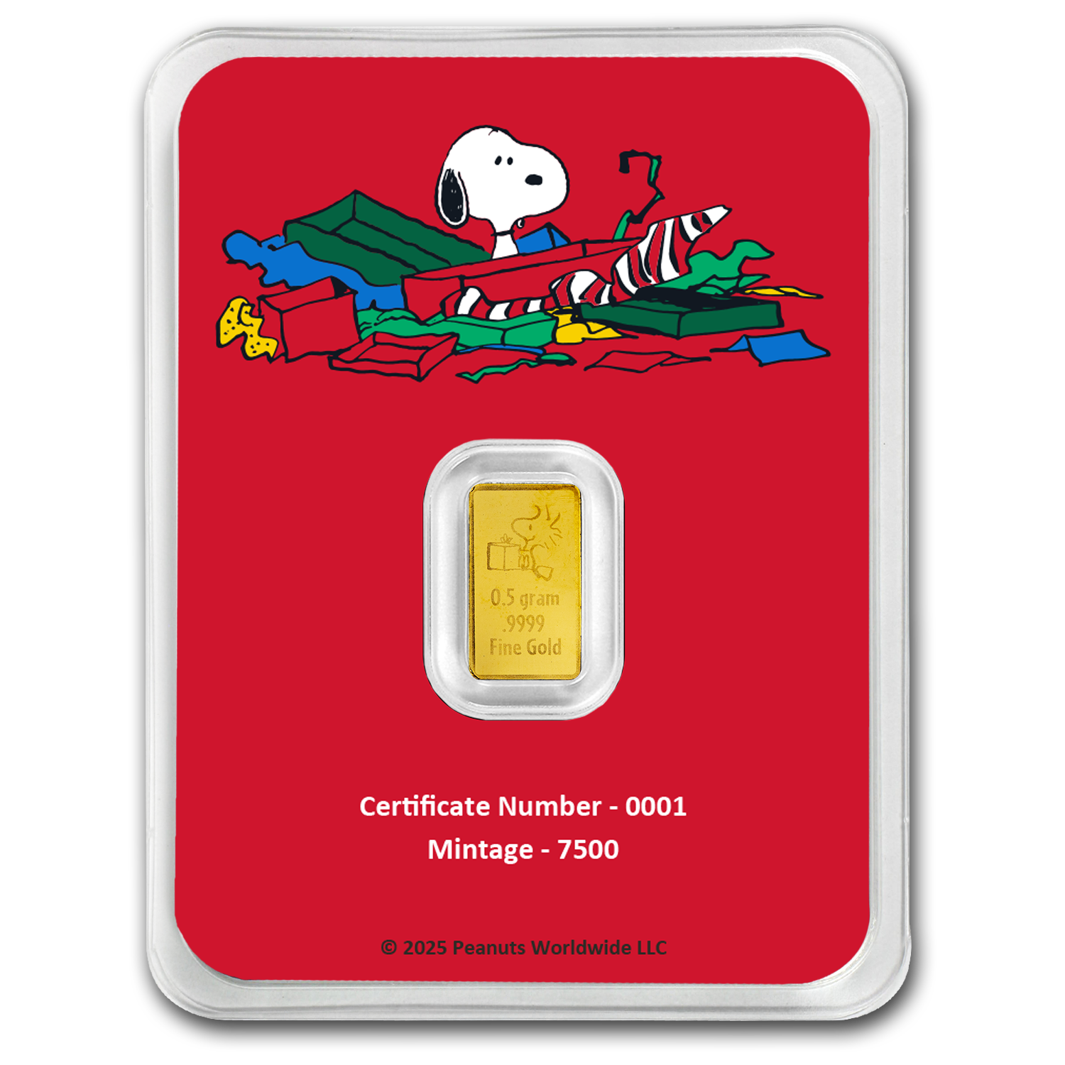 2025 Peanuts Christmas 0.5g Gold Coin in Card - CoinsTV