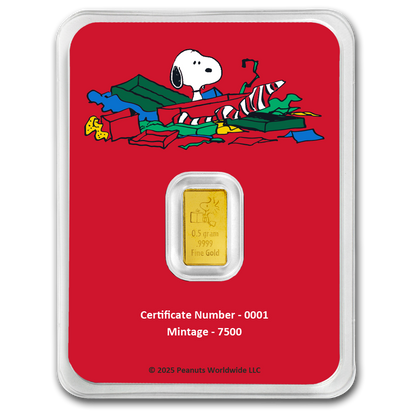 2025 Peanuts Christmas 0.5g Gold Coin in Card - CoinsTV