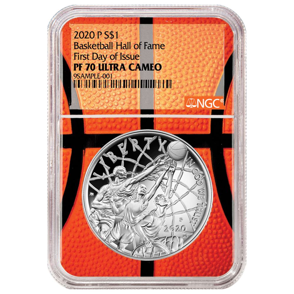 2020-P Basketball Hall of Fame Silver Dollar Commemorative - NGC PF70UCAM FDI Basketball Core - CoinsTV