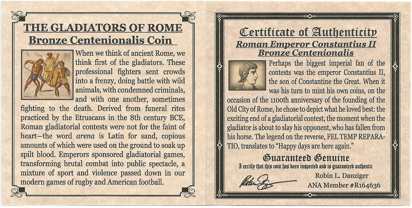 Roman Centenionalis Constantius II Gladiator (Mini Album) - CoinsTV