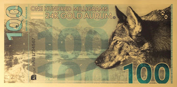 2025 Gray Wolf 100mg 24K Gold Aurum Note - National Treasure Series