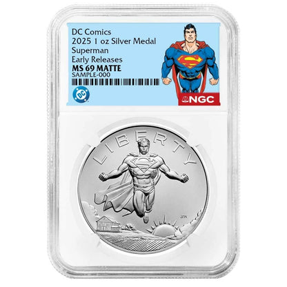 2025 Superman DC Comics 1 oz Silver Medal - NGC MS69 ER Superman Label - CoinsTV