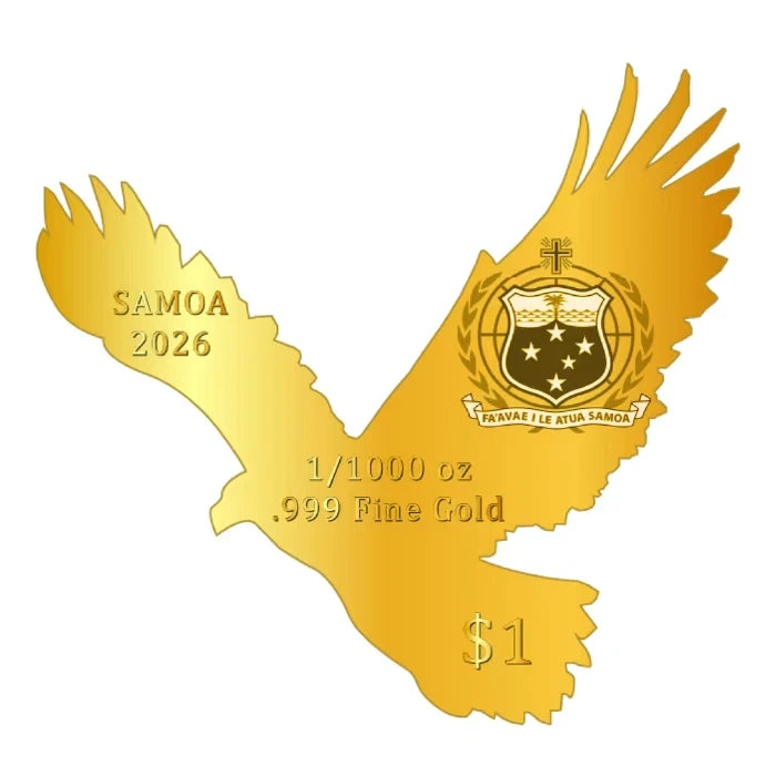 2026 Samoa Bald Eagle 1/1000 oz Gold Coin in Card - CoinsTV