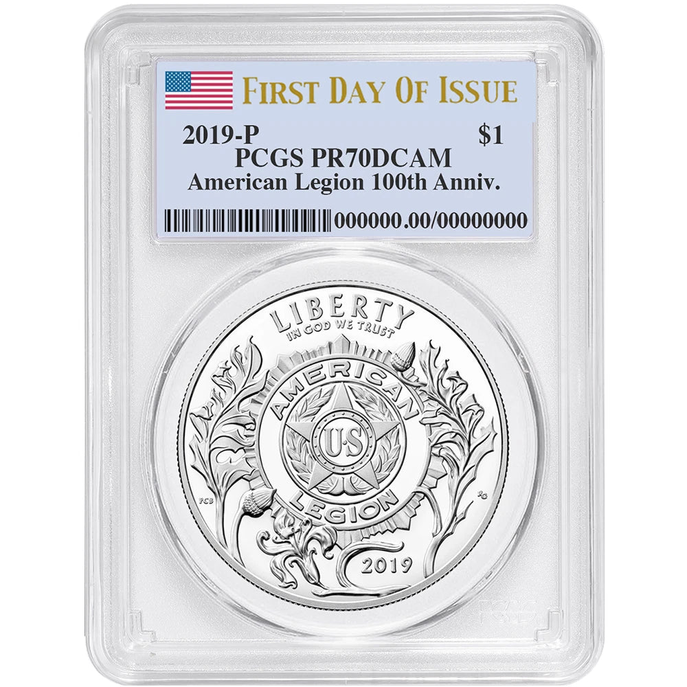 2019-P American Legion 100th Ann - PCGS PR70DCAM FDOI Flag Label - CoinsTV