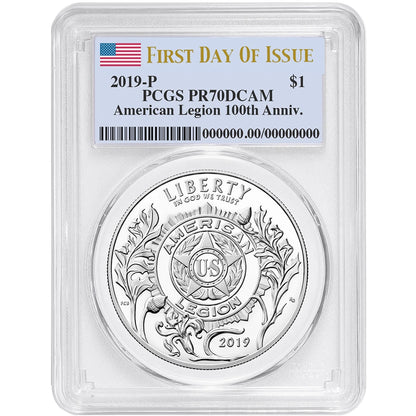 2019-P American Legion 100th Ann - PCGS PR70DCAM FDOI Flag Label - CoinsTV