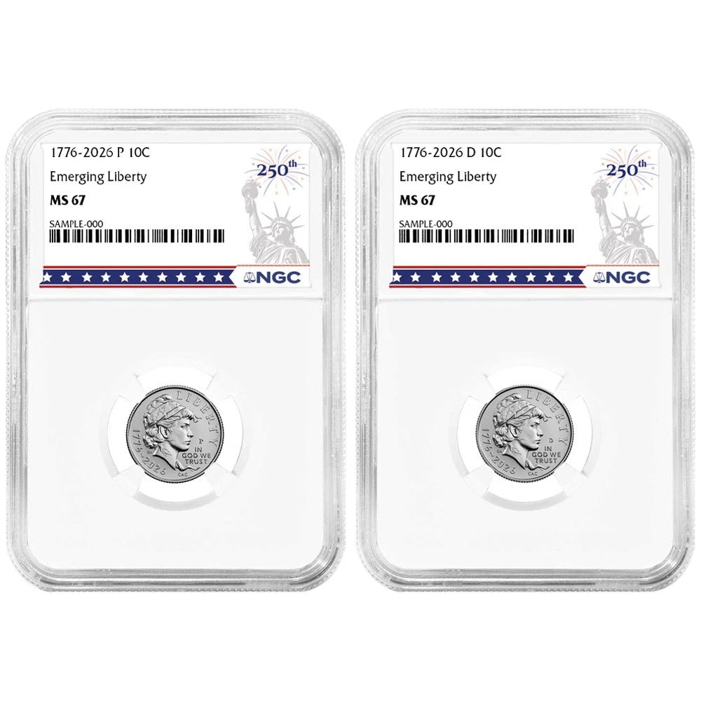 2026 Emerging Liberty Semiquincentennial Dime 2pc Set - NGC MS67 250th Statue Label