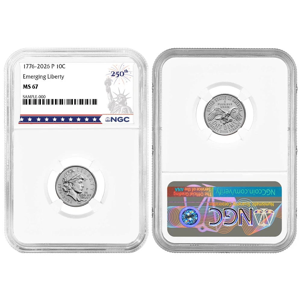2026 Emerging Liberty Semiquincentennial Dime 2pc Set - NGC MS67 250th Statue Label