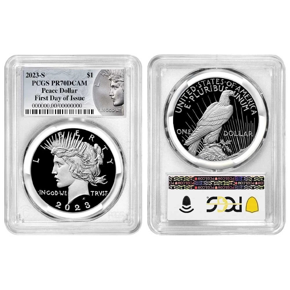 2023-S Peace Silver Dollar - PCGS PR70DCAM FDOI Peace Label