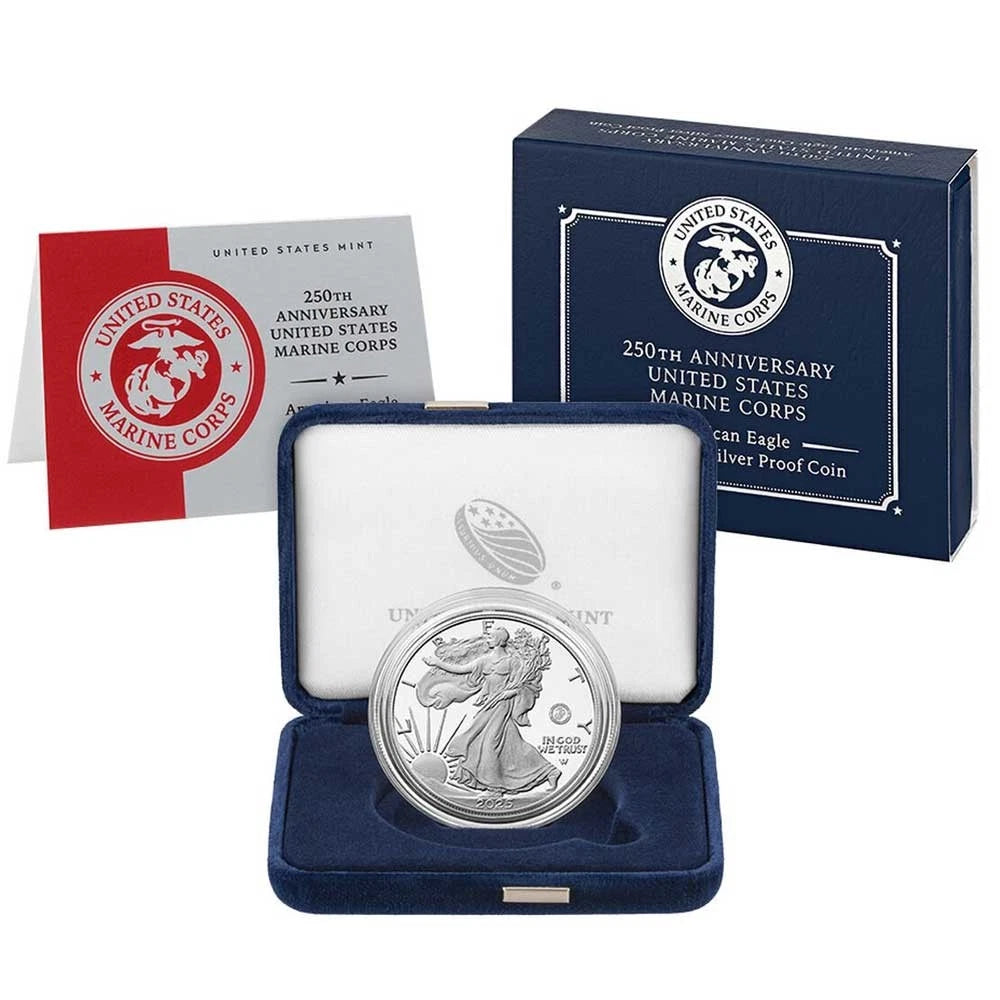 2025-P Proof Silver Eagle Marine Corps Privy Box & COA 250th Anniversary