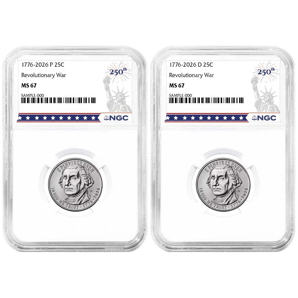 2026 P&D Semiquincentennial Revolutionary War Quarter 2pc Set - NGC MS67 250th Label
