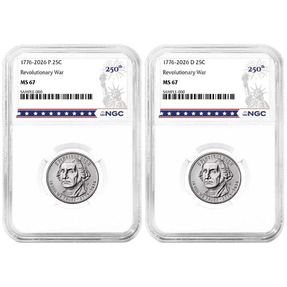 2026 P&D Semiquincentennial Revolutionary War Quarter 2pc Set - NGC MS67 250th Label