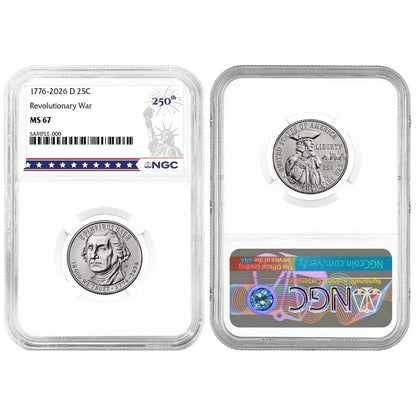 2026 P&D Semiquincentennial Revolutionary War Quarter 2pc Set - NGC MS67 250th Label