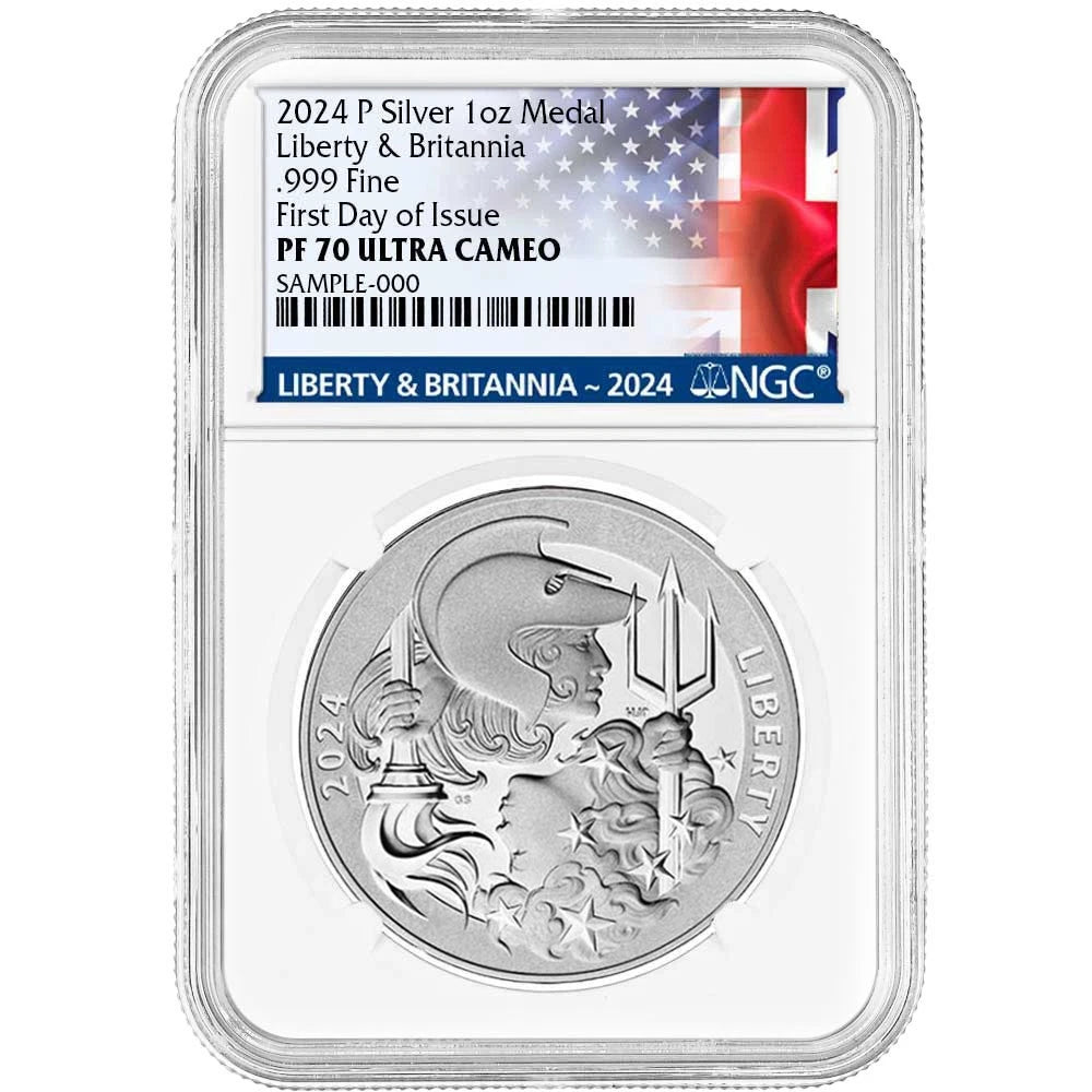 2024-P Proof Liberty & Britannia 1 oz Silver Medal - NGC PF70UC FDI Britannia Label