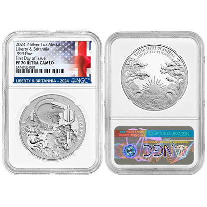 2024-P Proof Liberty & Britannia 1 oz Silver Medal - NGC PF70UC FDI Britannia Label