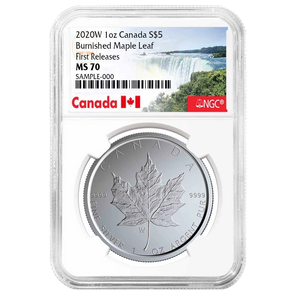 2020-W $5 Burnished Canadian Maple Leaf 1 Troy oz .9999 Fine Silver - NGC MS70