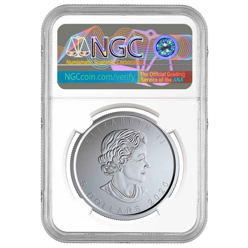 2020-W $5 Burnished Canadian Maple Leaf 1 Troy oz .9999 Fine Silver - NGC MS70