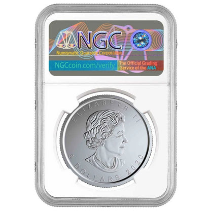 2020-W $5 Burnished Canadian Maple Leaf 1 Troy oz .9999 Fine Silver - NGC MS70