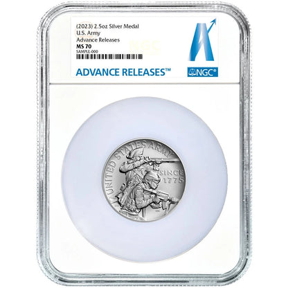 2023 United States Army 2.5 oz Silver Medal - NGC MS70 AR Advance Releases Label - CoinsTV