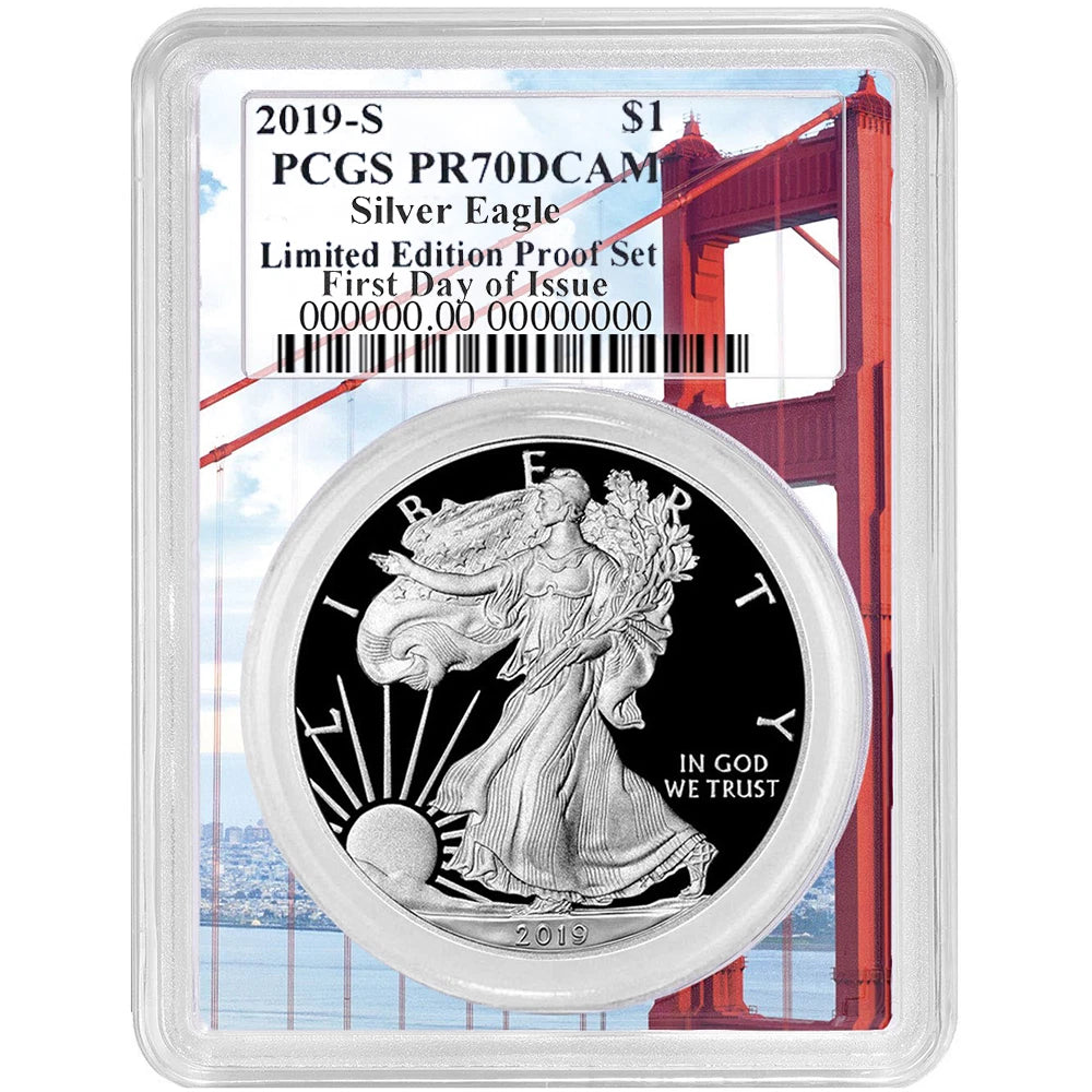 2019-S Silver Eagle - Limited Edition Proof Set - PCGS PR70DCAM FDOI Golden Gate - CoinsTV