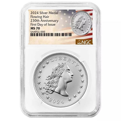 2024 230th Anniversary Flowing Hair Silver Medal NGC MS70 FDI - CoinsTV