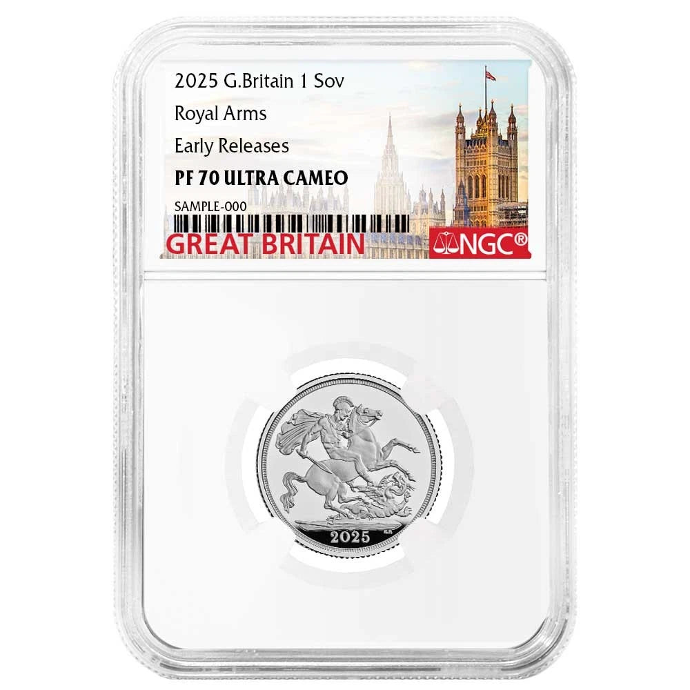 2025 Great Britain Sovereign Silver Royal Arms - NGC PF70UC ER Great Britain Label - CoinsTV