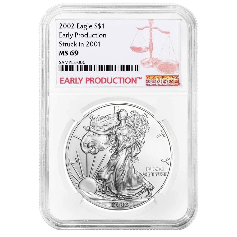 2002 Silver Eagle - NGC MS69 Early Production Label - CoinsTV