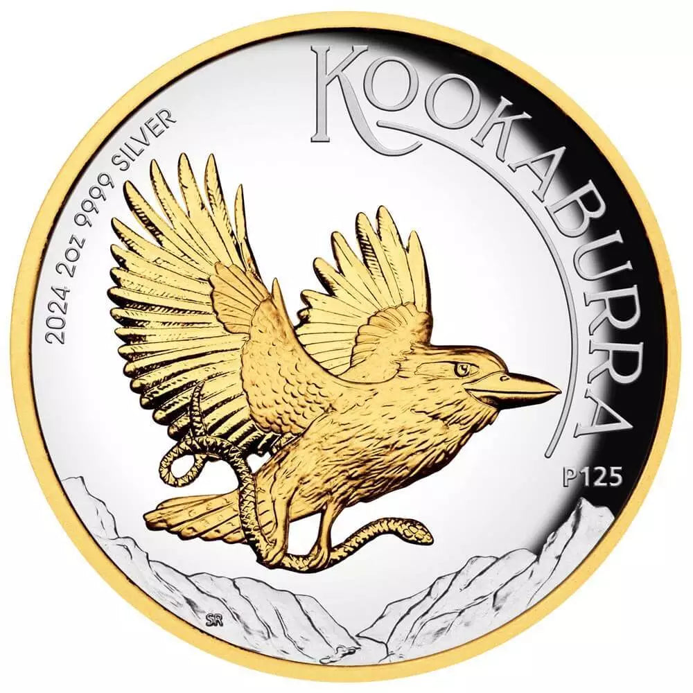 2024 Australian Kookaburra 2 oz Silver - High Relief Gilded Proof Coin - CoinsTV