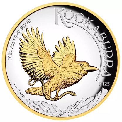 2024 Australian Kookaburra 2 oz Silver - High Relief Gilded Proof Coin - CoinsTV
