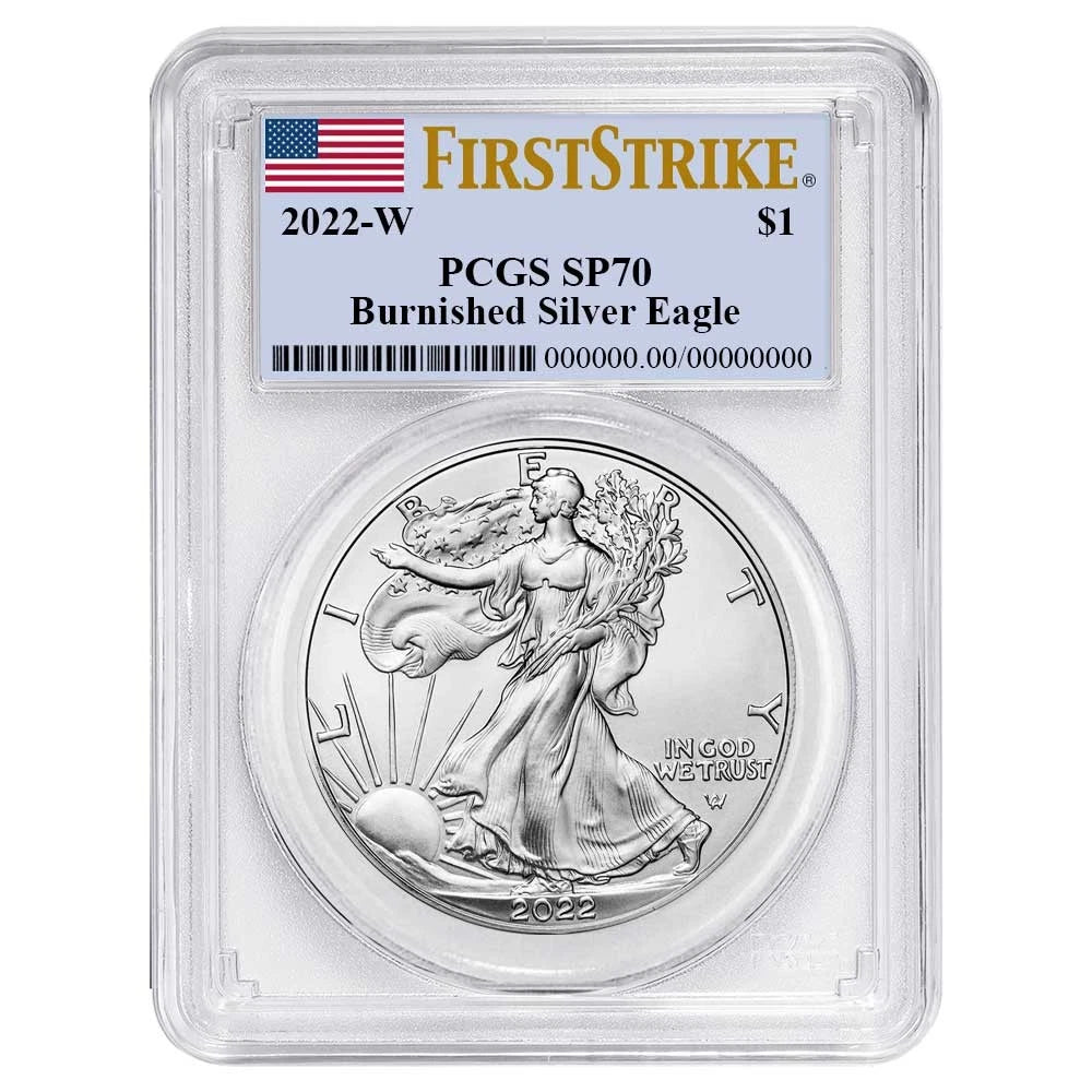 2022-W Burnished Silver Eagle - PCGS SP70 FS Flag Label