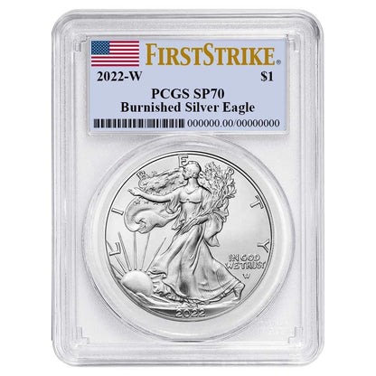2022-W Burnished Silver Eagle - PCGS SP70 FS Flag Label