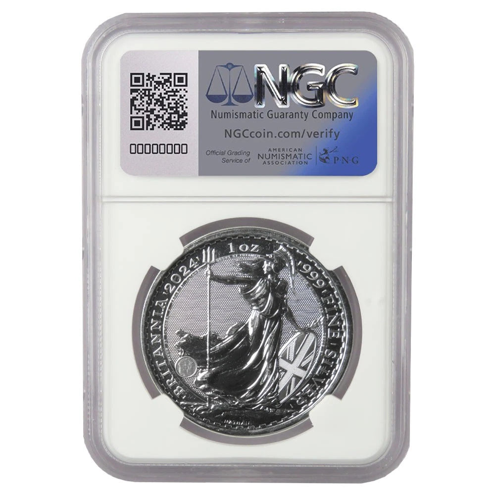 2024 Great Britain Britannia King Charles lll - Obverse Struck Thru Mint Error - 1 oz Silver NGC MS69 FDOI - CoinsTV