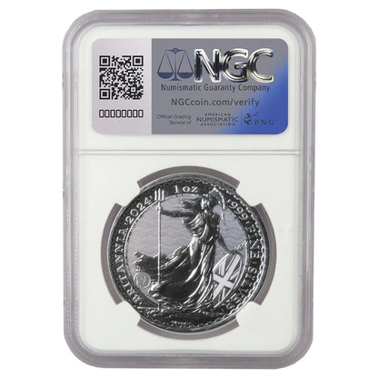 2024 Great Britain Britannia King Charles lll - Obverse Struck Thru Mint Error - 1 oz Silver NGC MS69 FDOI - CoinsTV