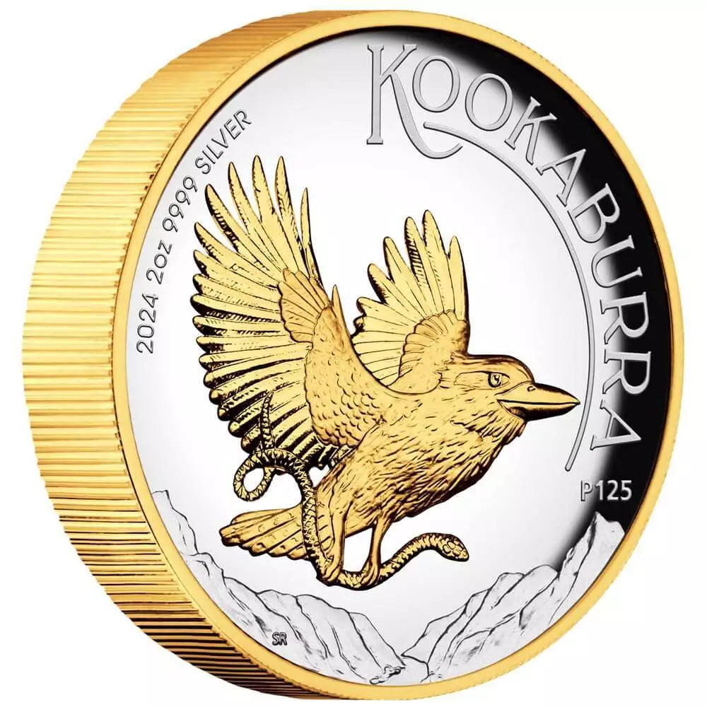 2024 Australian Kookaburra 2 oz Silver - High Relief Gilded Proof Coin - CoinsTV