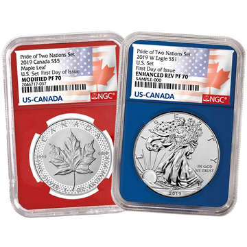 2019 Pride of Two Nations Flags Label Red Blue 2pc Set - NGC PF70 FDI - CoinsTV