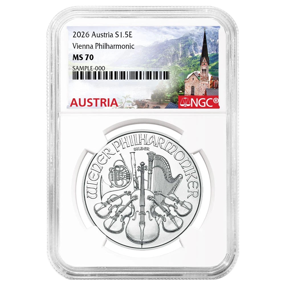 2026 Austrian Vienna Philharmonic 1.50 Euro Silver - NGC MS70 Austria Label - CoinsTV