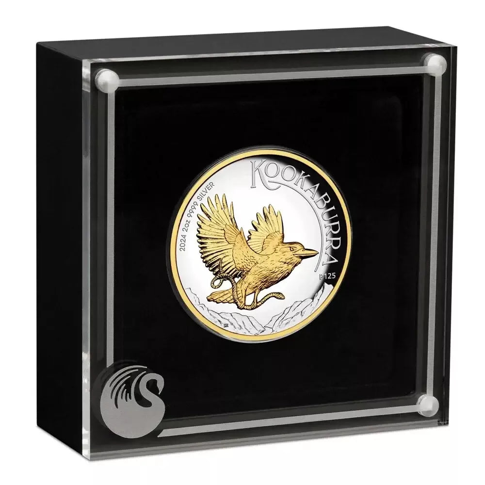 2024 Australian Kookaburra 2 oz Silver - High Relief Gilded Proof Coin - CoinsTV