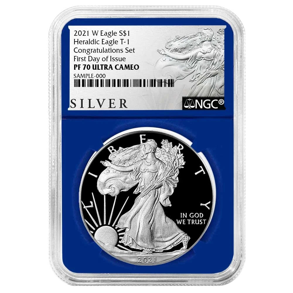 2021-W Silver Eagle Heraldic Eagle Type 1 - Congratulations Set - NGC PF70UC FDI Liberty Label Blue Holder