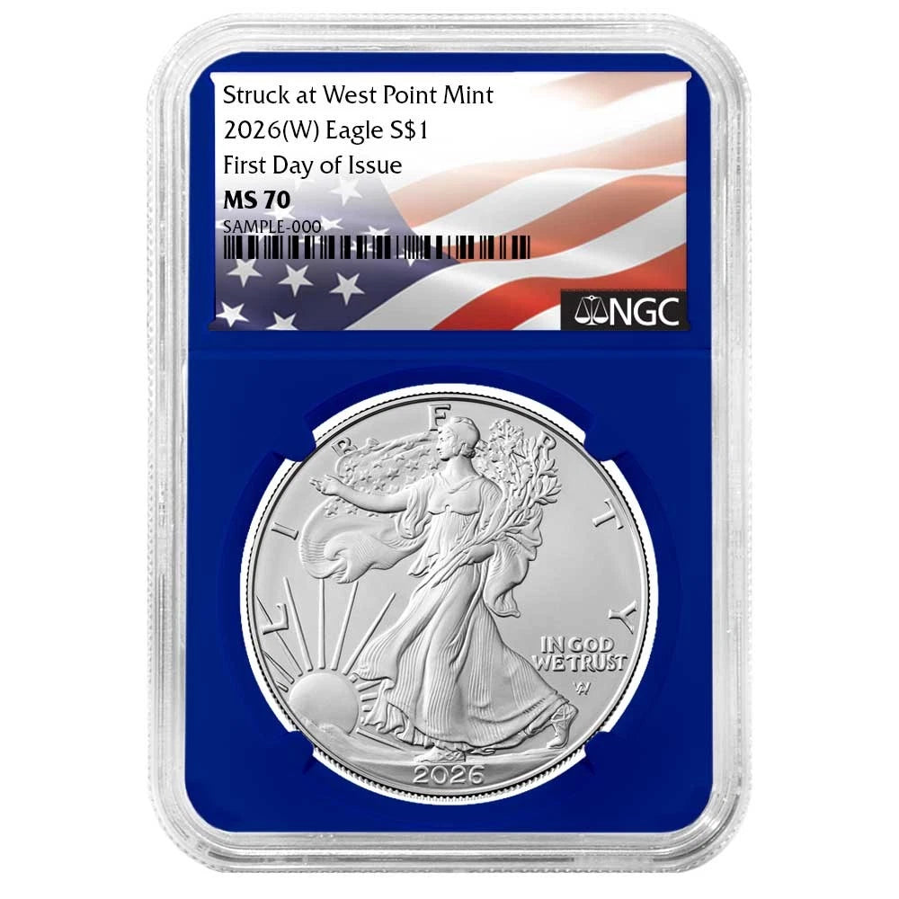 2026(W) Silver Eagle - NGC MS70 FDI Flag Label Blue Core - CoinsTV