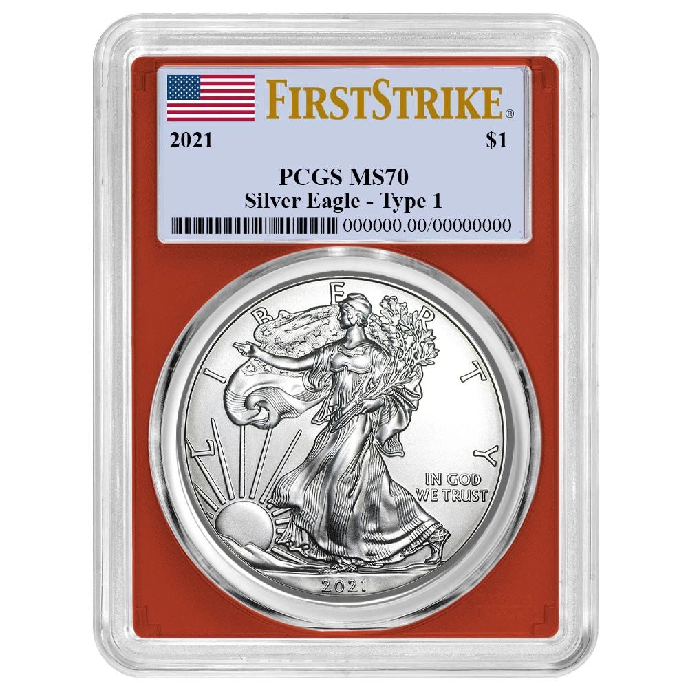2021 Silver Eagle Type 1 - PCGS MS70 FS Flag Label Red Frame - CoinsTV