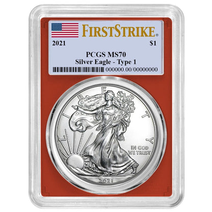 2021 Silver Eagle Type 1 - PCGS MS70 FS Flag Label Red Frame - CoinsTV