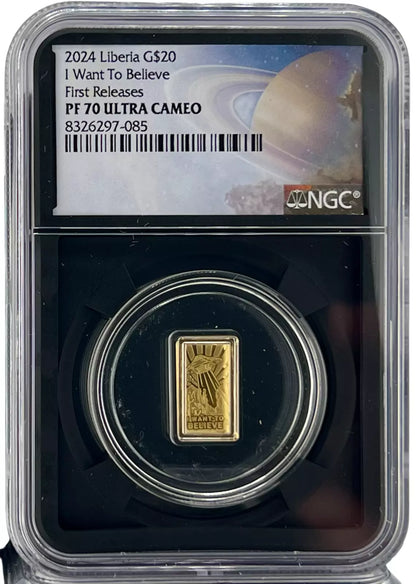 2024 Liberia $20 I Want to Believe UFO 0.5g Gold Coin - NGC PF 70 Galaxy Label