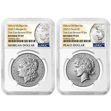 2025-S Reverse Proof Morgan and Peace Silver Dollar 2pc Set - NGC PF69 Morgan and Peace Label
