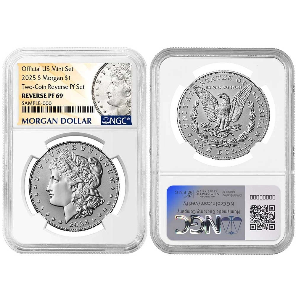 2025-S Reverse Proof Morgan and Peace Silver Dollar 2pc Set - NGC PF69 Morgan and Peace Label