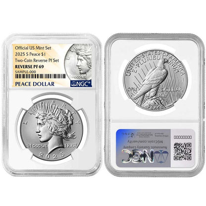 2025-S Reverse Proof Morgan and Peace Silver Dollar 2pc Set - NGC PF69 Morgan and Peace Label