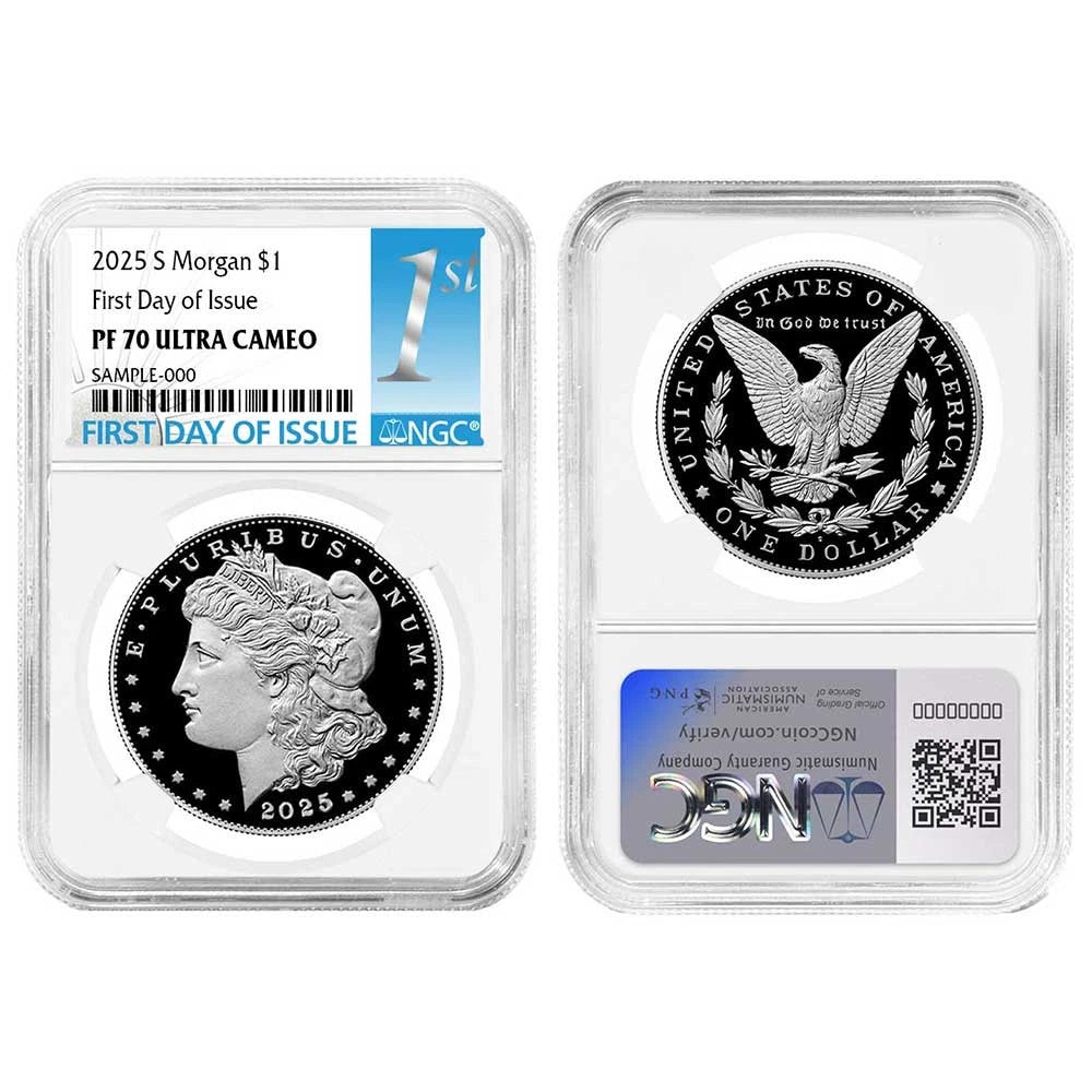2025-S Morgan and Peace Silver Dollar 2pc Set - First Label - NGC PF70UC FDI - CoinsTV
