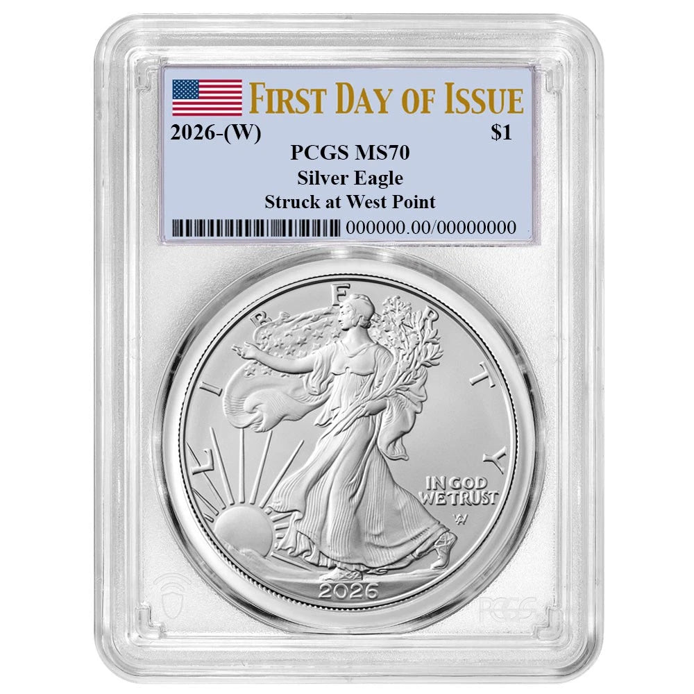 2026 (W) Silver Eagle - PCGS MS70 FDOI Flag Label - CoinsTV