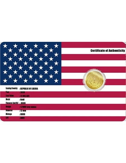 2026 Liberia Benjamin 1/1000 oz Gold Coin in Card