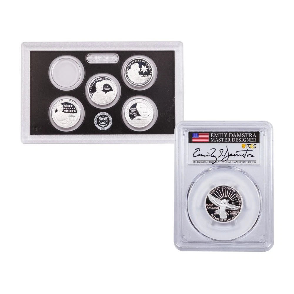 2022-S American Women Quarters Silver Proof 5pc Set and 2022-S 25c Silver Maya - CoinsTV
