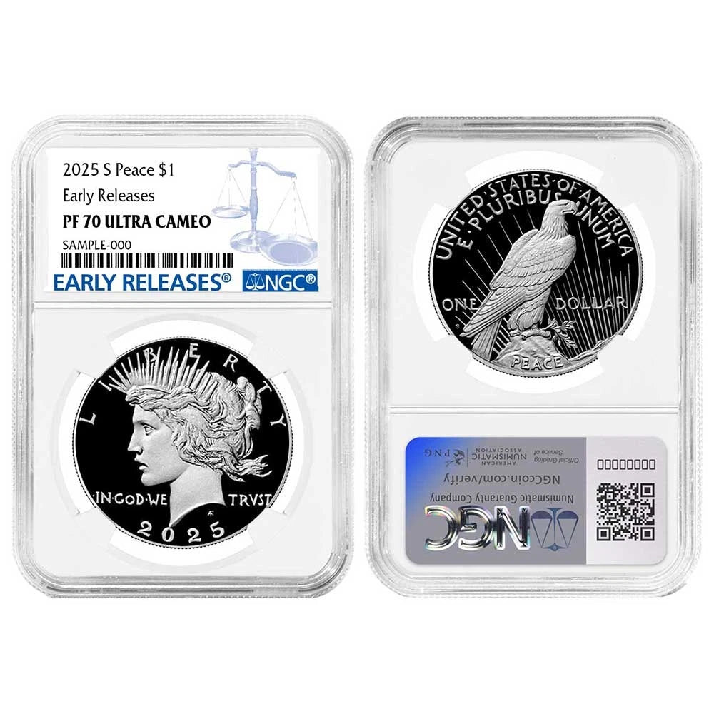 2025-S Morgan and Peace Silver Proof Dollar 2pc Set NGC PF70UC ER Blue Label - CoinsTV
